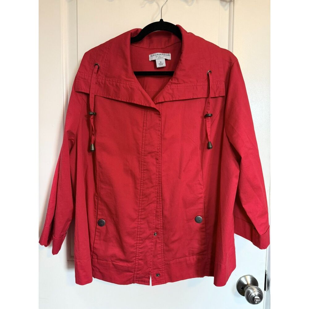 Sag Harbor Red Cotton Stretch Anorak Style Lightweight Windbreaker Swing Jacket
